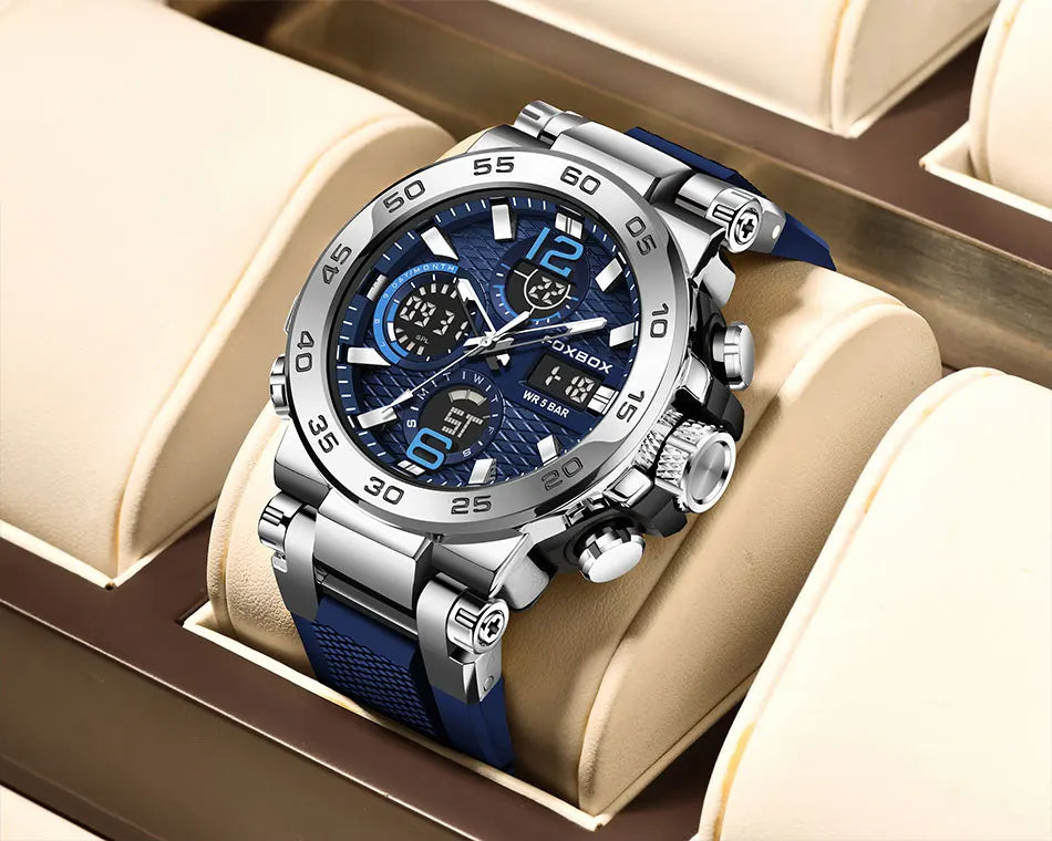 FOXBOX Business Watch Men Fashion Diver Watch Men Top Brand Luxury Sport Waterproof Military Chronograph Relógio Masculino+BOX