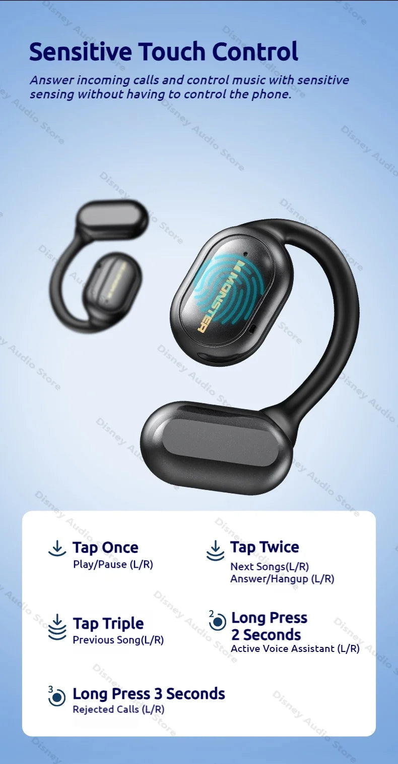 Monster Smart Touch Screen Bluetooth 5.4 Earphones Sports OWS Wireless Headphone IPX5 Waterproof Headsets Support TF Card Music