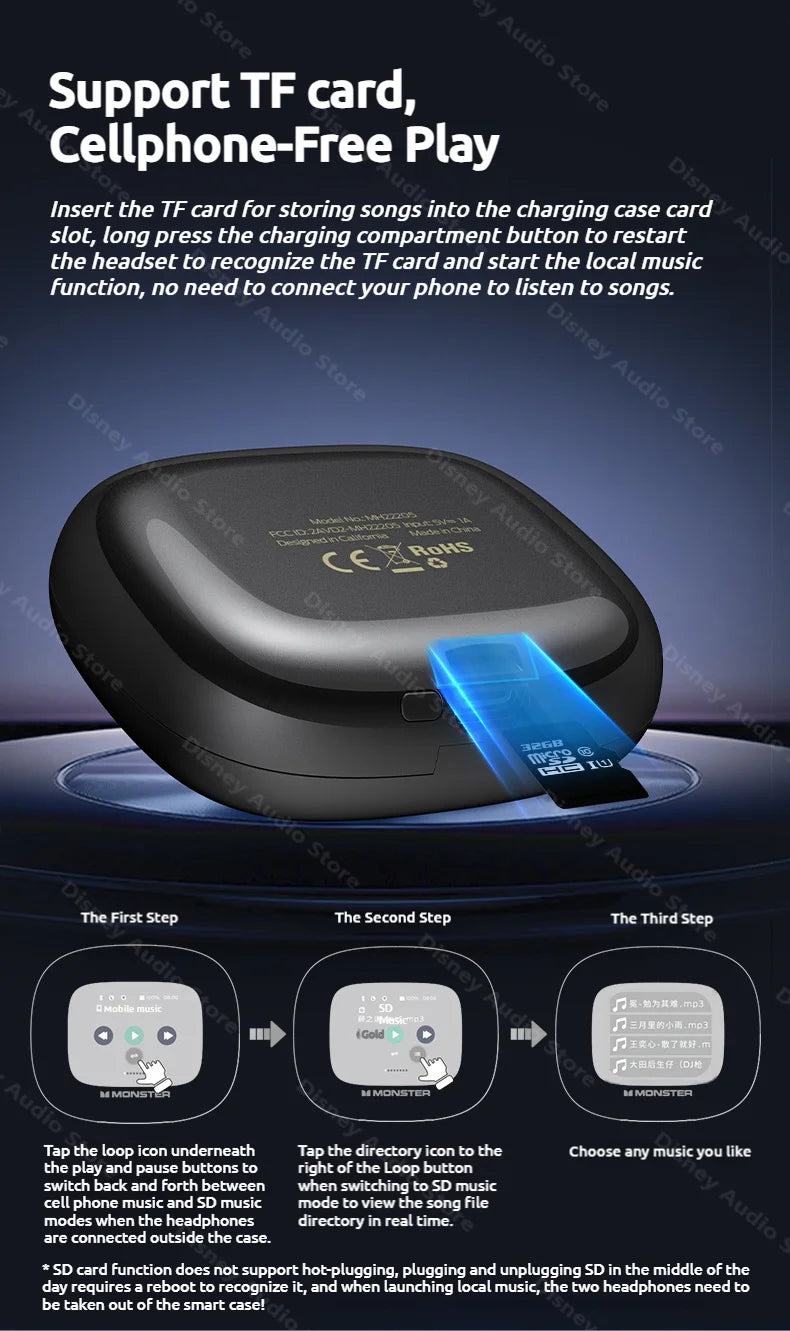 Monster Smart Touch Screen Bluetooth 5.4 Earphones Sports OWS Wireless Headphone IPX5 Waterproof Headsets Support TF Card Music