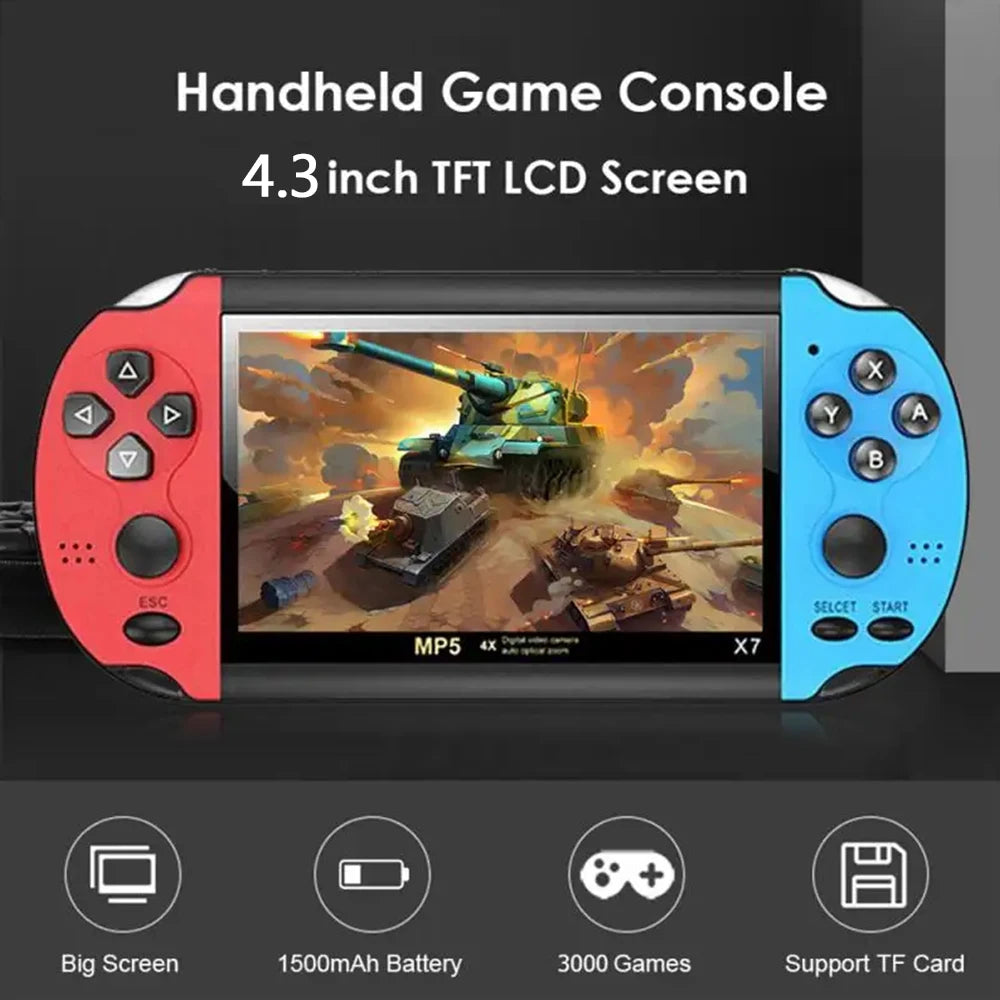 X7 4.3inch Handheld Game Console IPS Screen Portable Video Game Player HD Game Console 10,000 Games Support Video E-book Format