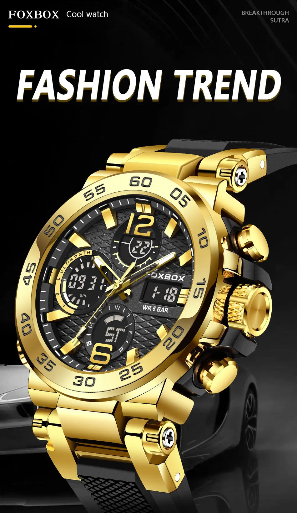 FOXBOX Business Watch Men Fashion Diver Watch Men Top Brand Luxury Sport Waterproof Military Chronograph Relógio Masculino+BOX