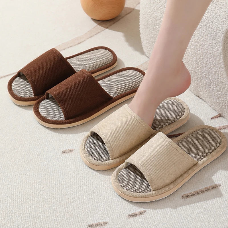 Men Linen Slippers Couples Fashion Women Casual Home Slippers Indoor Floor Flat Shoes Sandals Slides Four Seasons At Home