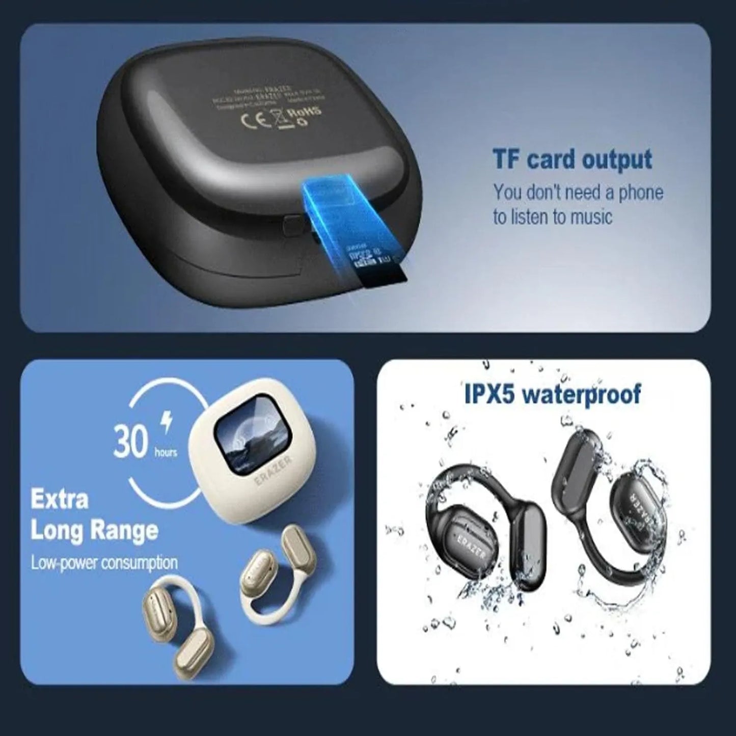 Over The Ear Earbuds XP2 Earbuds Wireless Open Ear Bluetooth Earphones Listen Touchs Screen Control With Led Display For Gift