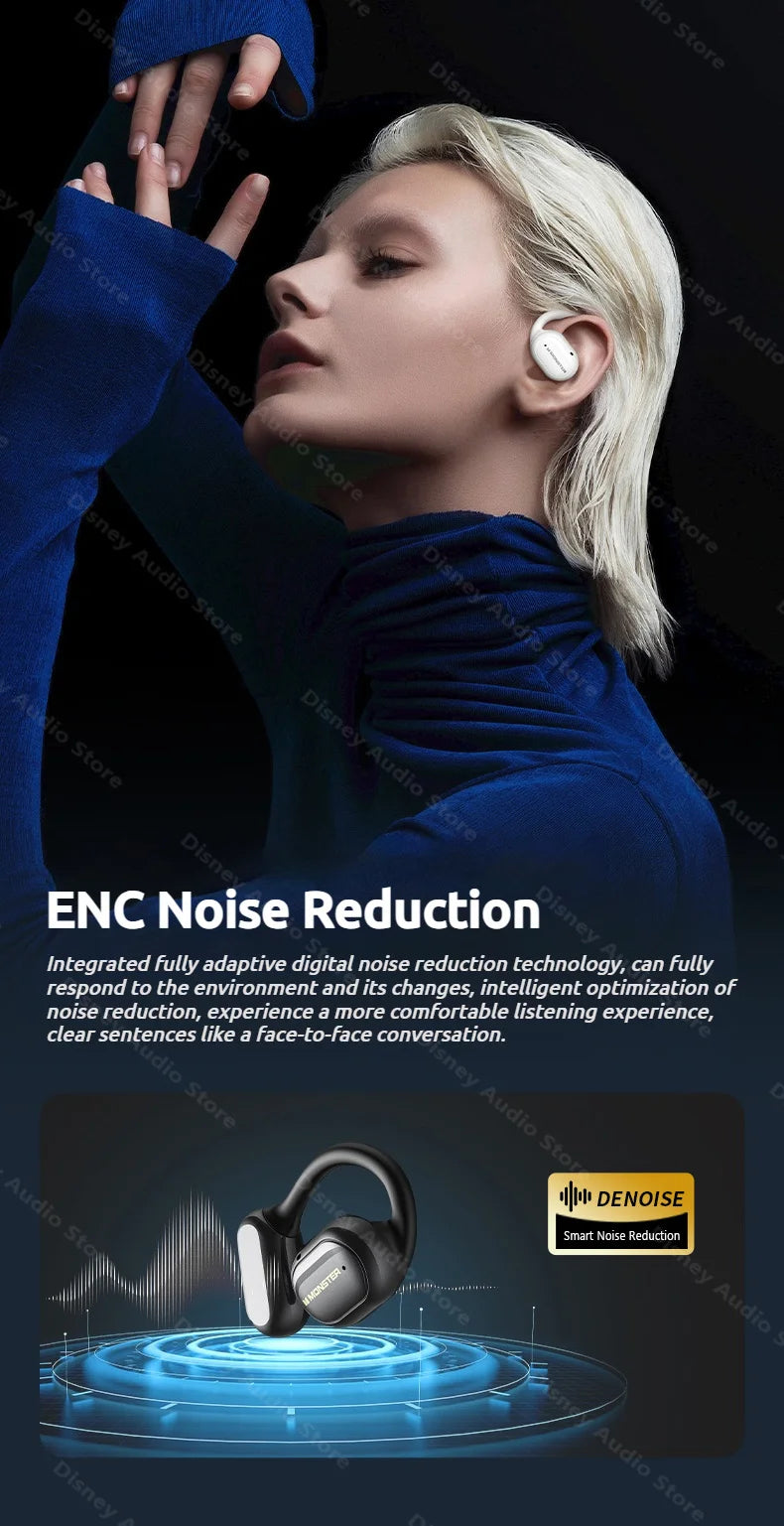 Monster Smart Touch Screen Bluetooth 5.4 Earphones Sports OWS Wireless Headphone IPX5 Waterproof Headsets Support TF Card Music