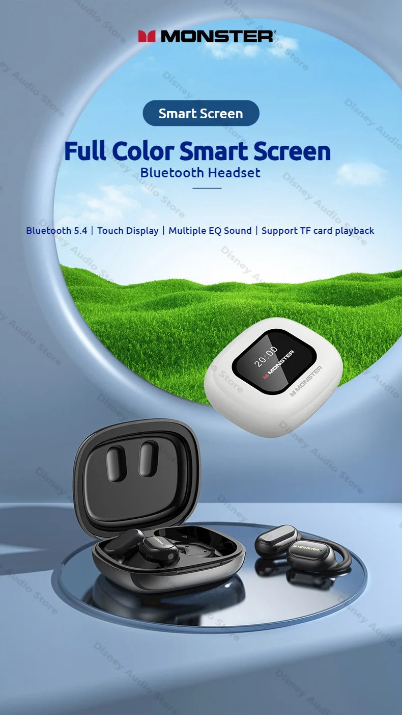 Monster Smart Touch Screen Bluetooth 5.4 Earphones Sports OWS Wireless Headphone IPX5 Waterproof Headsets Support TF Card Music
