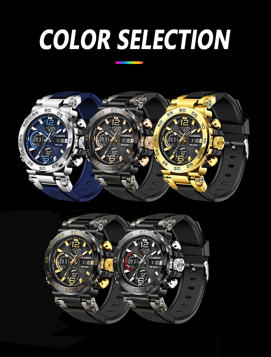 FOXBOX Business Watch Men Fashion Diver Watch Men Top Brand Luxury Sport Waterproof Military Chronograph Relógio Masculino+BOX