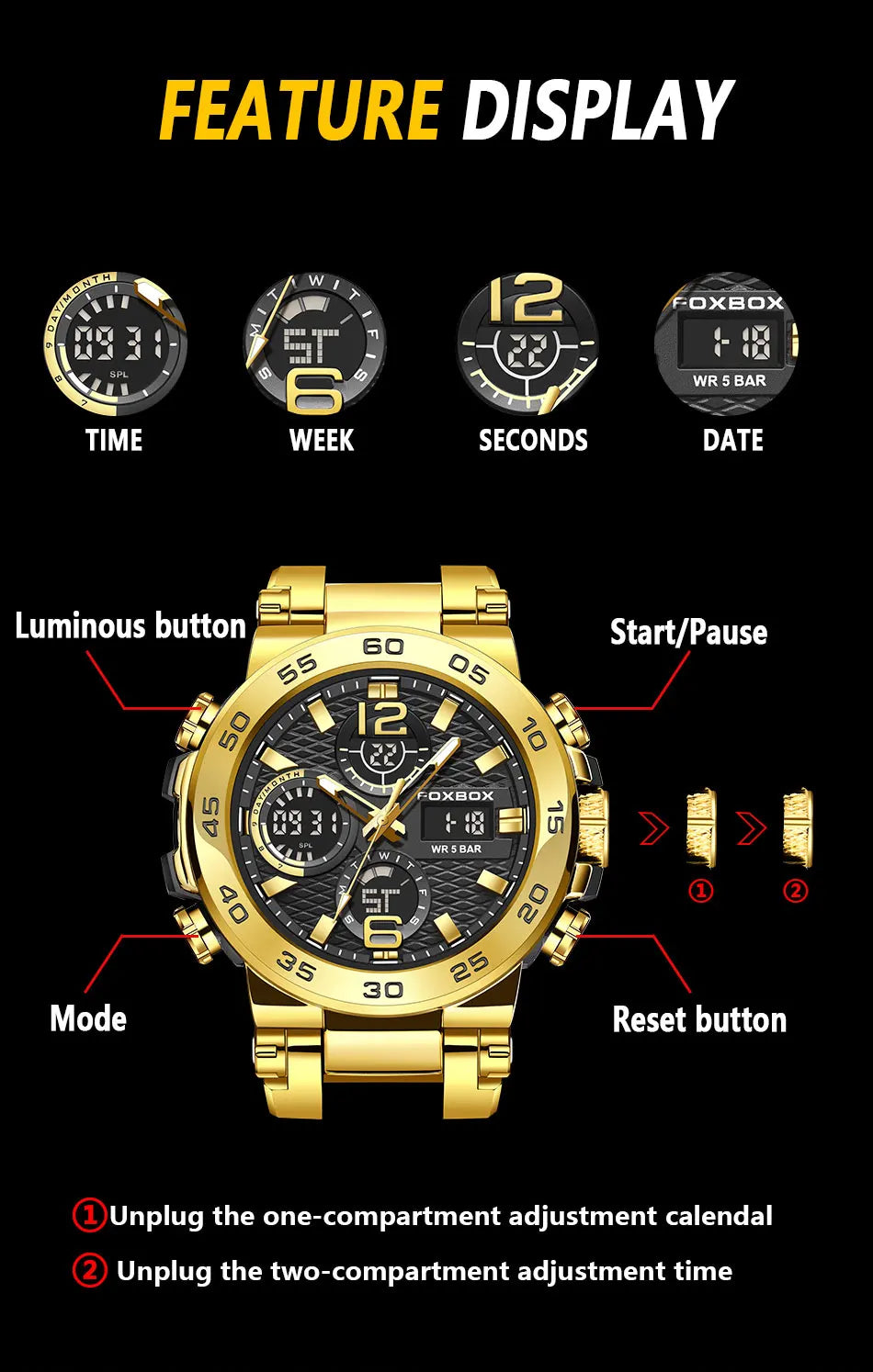 FOXBOX Business Watch Men Fashion Diver Watch Men Top Brand Luxury Sport Waterproof Military Chronograph Relógio Masculino+BOX