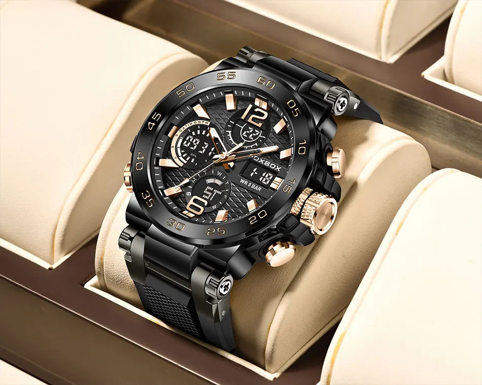 FOXBOX Business Watch Men Fashion Diver Watch Men Top Brand Luxury Sport Waterproof Military Chronograph Relógio Masculino+BOX