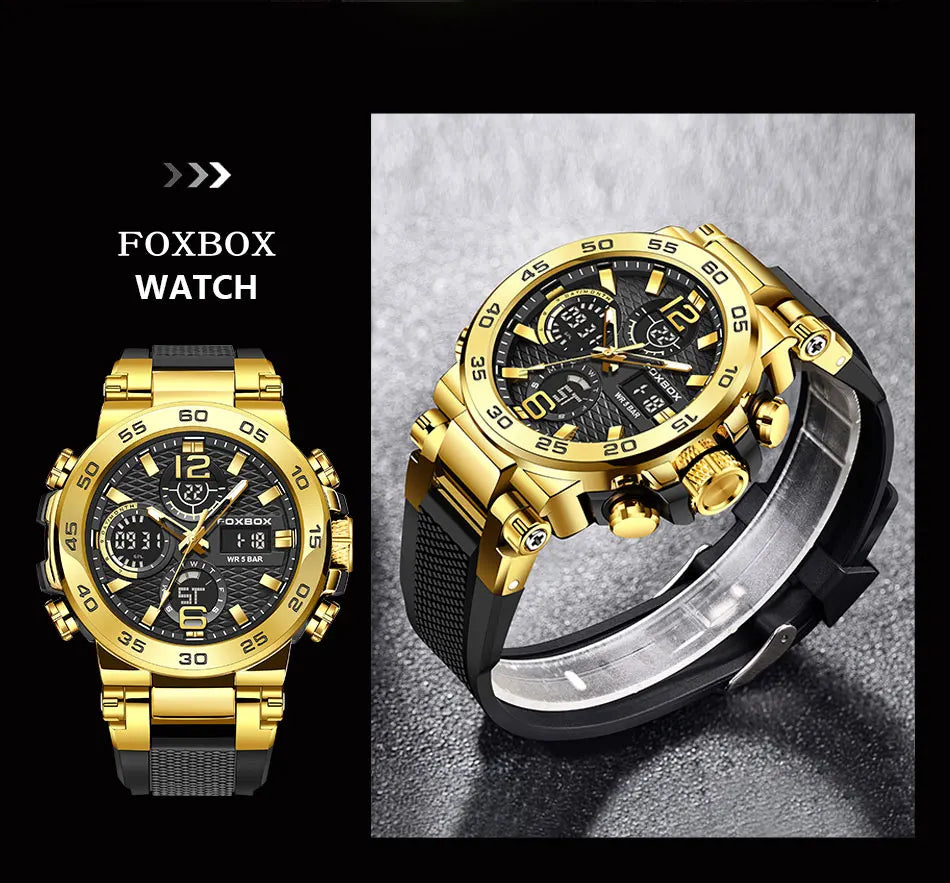FOXBOX Business Watch Men Fashion Diver Watch Men Top Brand Luxury Sport Waterproof Military Chronograph Relógio Masculino+BOX