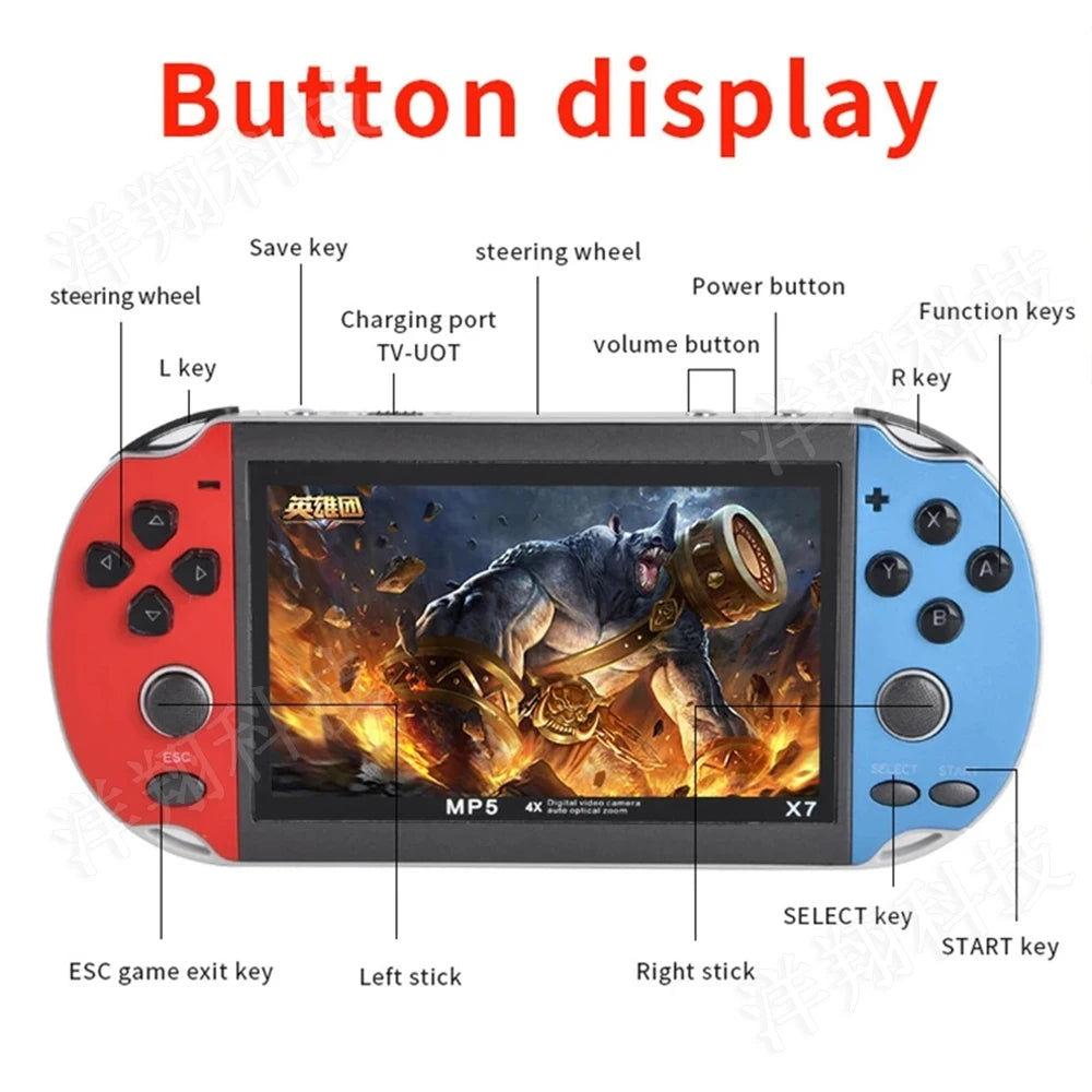 X7 4.3inch Handheld Game Console IPS Screen Portable Video Game Player HD Game Console 10,000 Games Support Video E-book Format