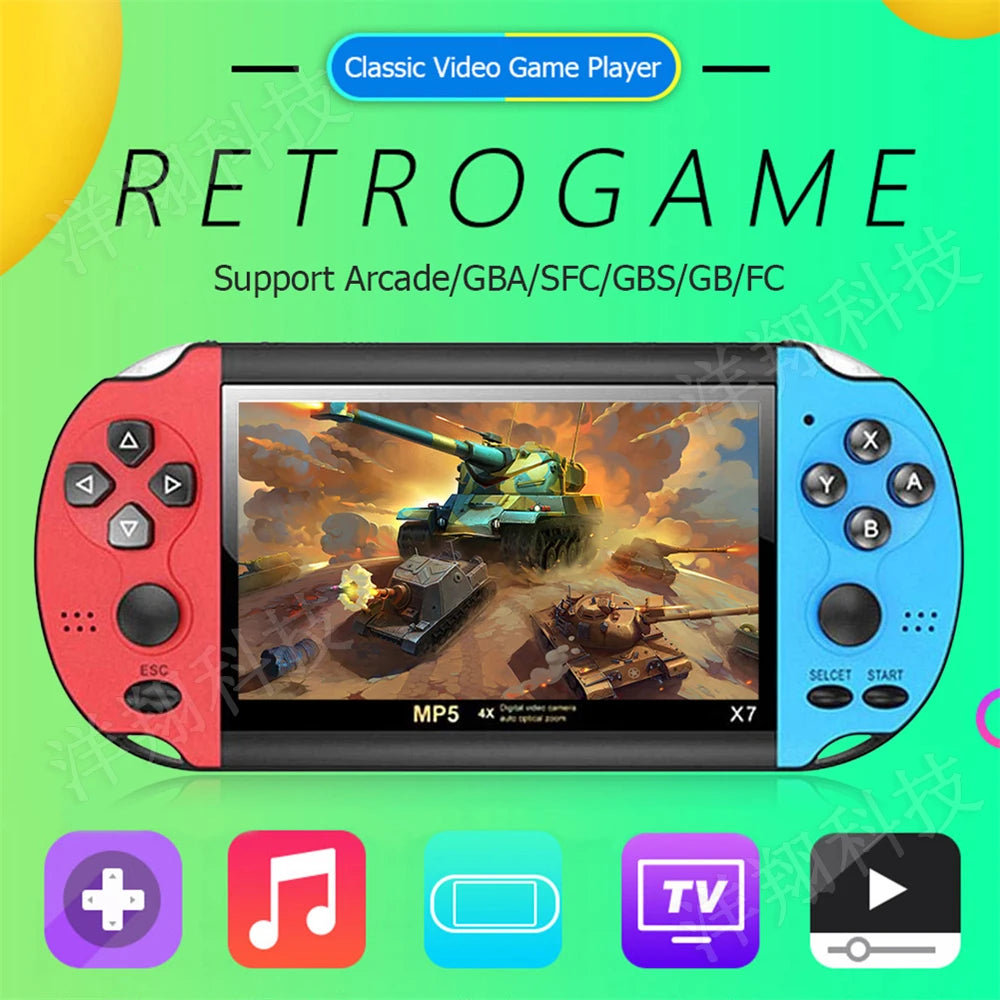 X7 4.3inch Handheld Game Console IPS Screen Portable Video Game Player HD Game Console 10,000 Games Support Video E-book Format