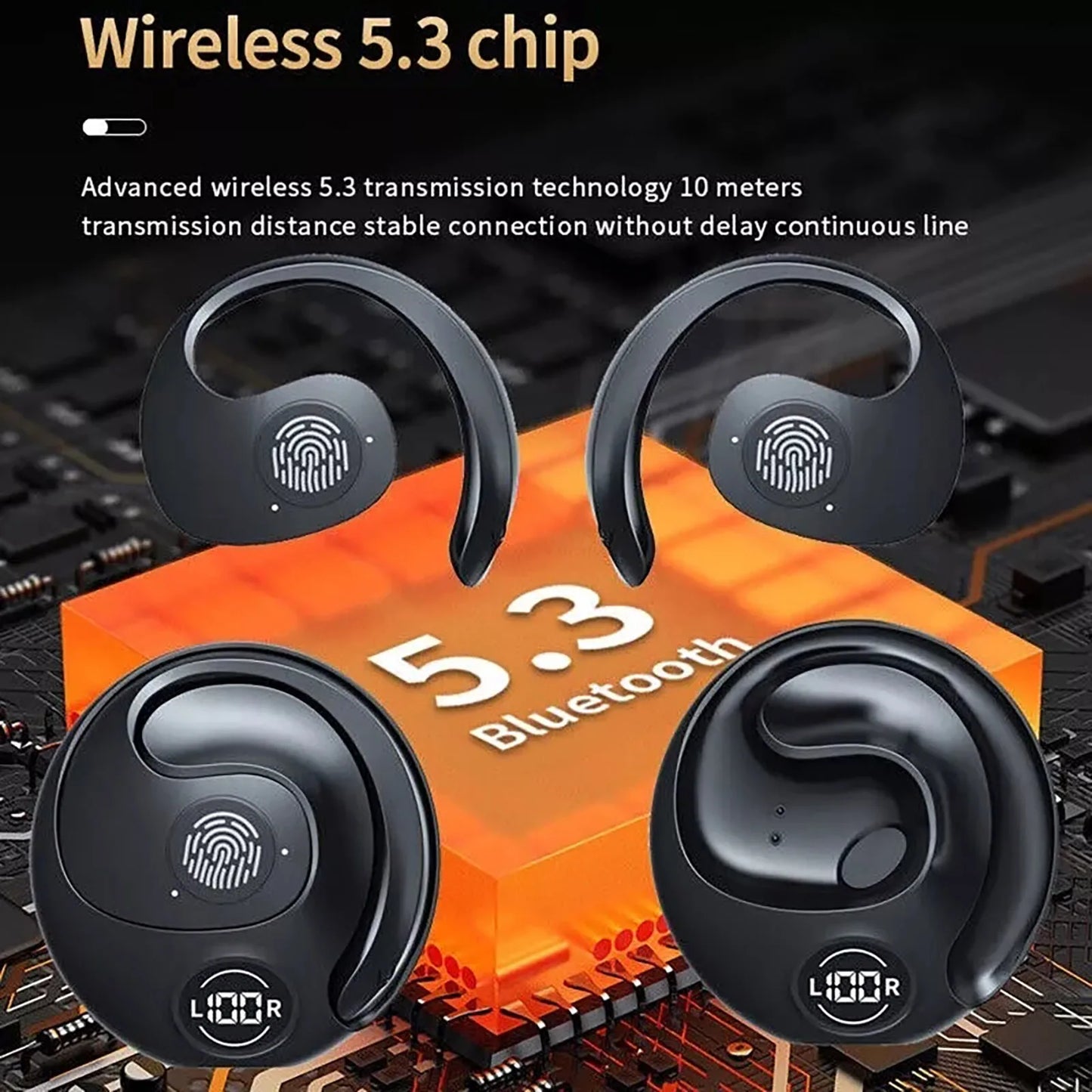 Wireless Bluetooth 5.3 Headphones Waterproof Mini Ear Hook Headset TWS Earbuds HiFi Bass Noise Reduction Earphone For Sports Gym