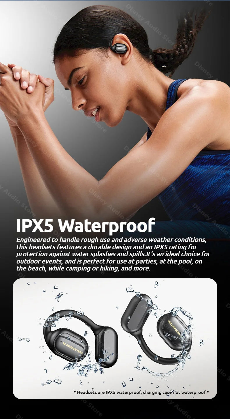 Monster Smart Touch Screen Bluetooth 5.4 Earphones Sports OWS Wireless Headphone IPX5 Waterproof Headsets Support TF Card Music