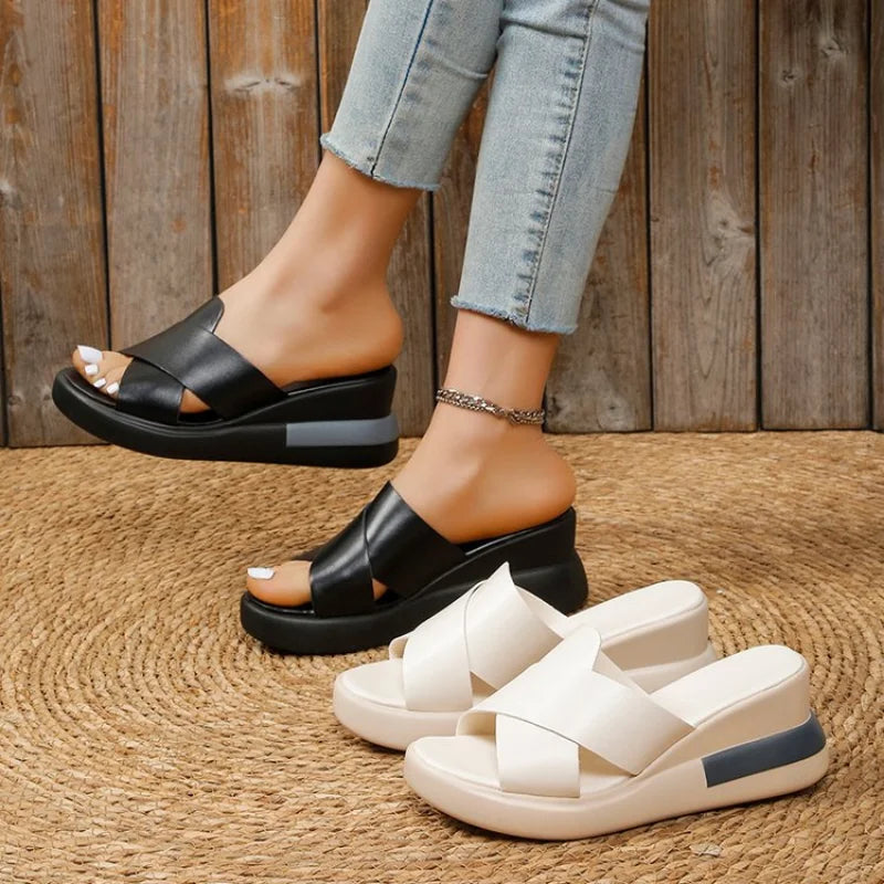 Wedge Heel Sandals Women's 2023 Summer New Fashion Muffin Open-toe Fairy Style Outside Wear Thick-soled Shoes Women