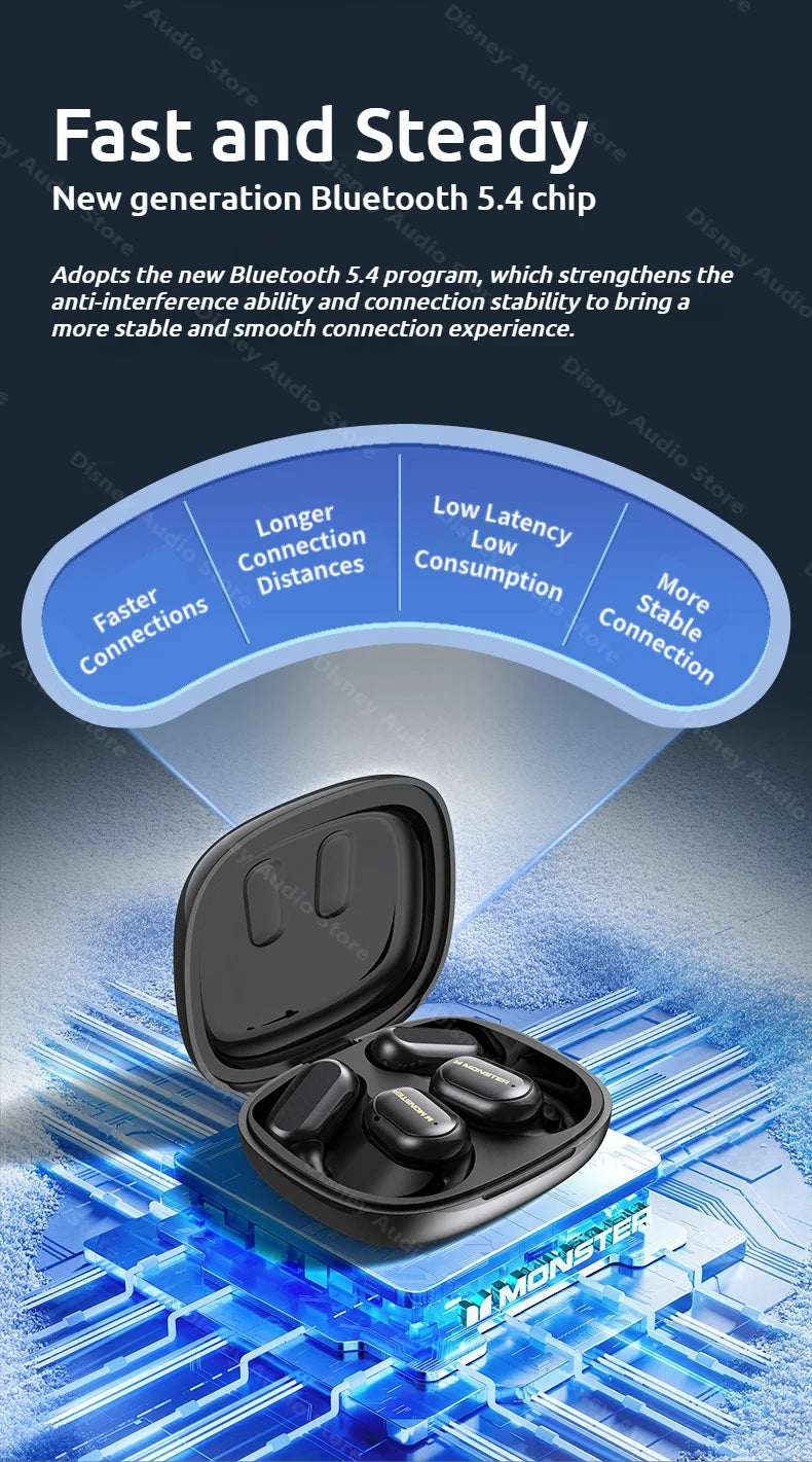 Monster Smart Touch Screen Bluetooth 5.4 Earphones Sports OWS Wireless Headphone IPX5 Waterproof Headsets Support TF Card Music