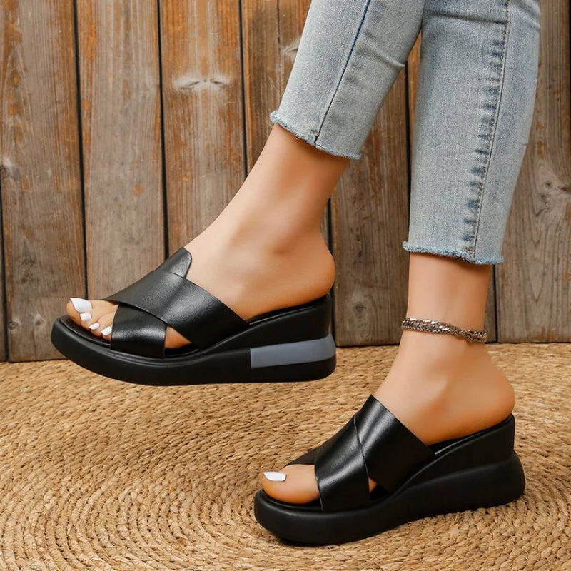 Wedge Heel Sandals Women's 2023 Summer New Fashion Muffin Open-toe Fairy Style Outside Wear Thick-soled Shoes Women