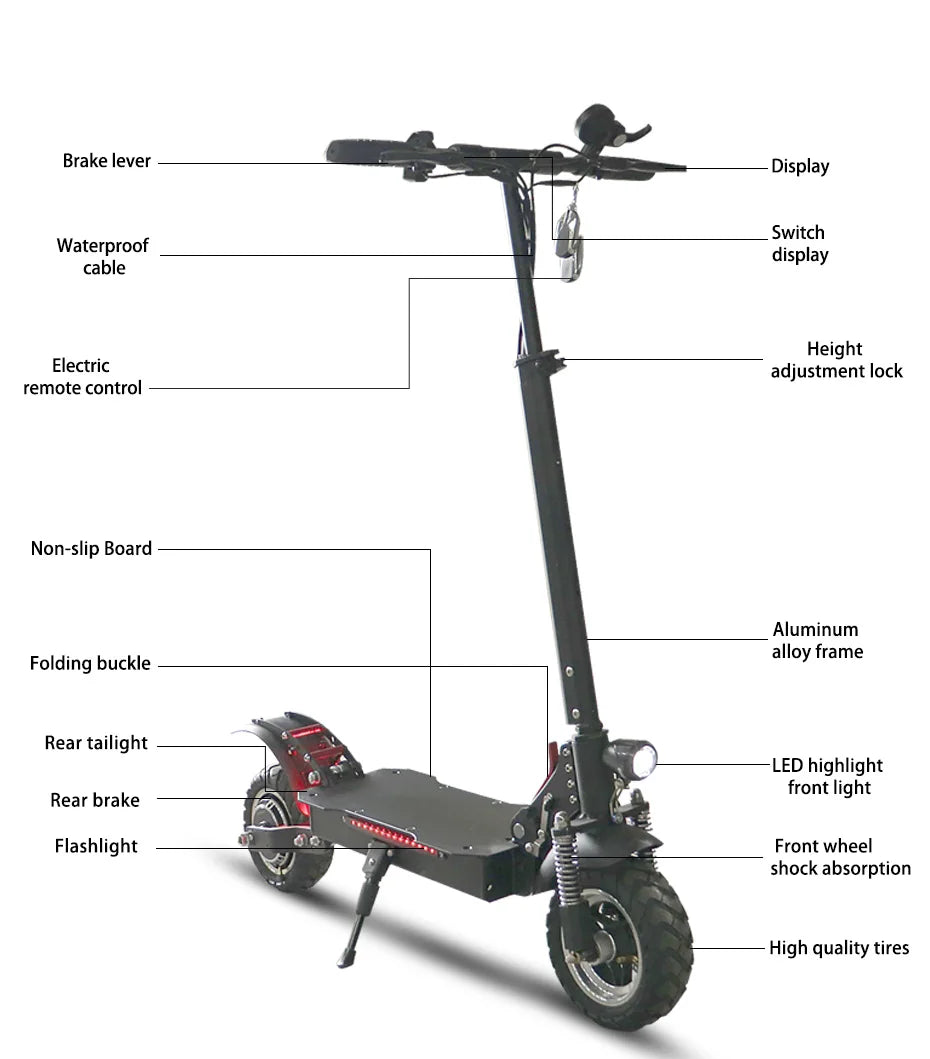 Electric Scooter Adults, 10" Pneumatic Tire, 2500W , Max 70KM Long Range Double Braking System Adult Electric Scooter with LCD