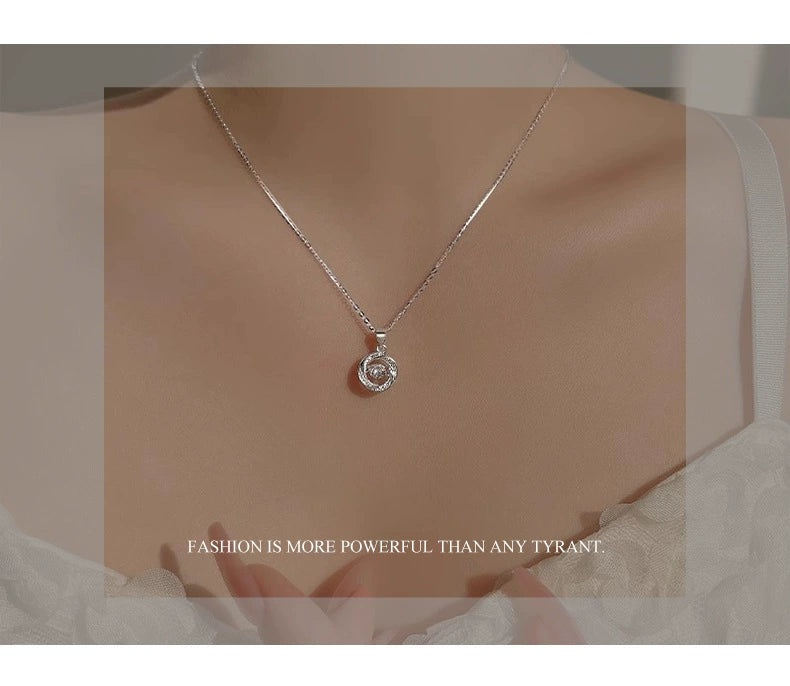 S999 Pure Silver Beating Heart Necklace Female Affordable Luxury Style round Smart Clavicle Chain Christmas Gift for Girlfriend