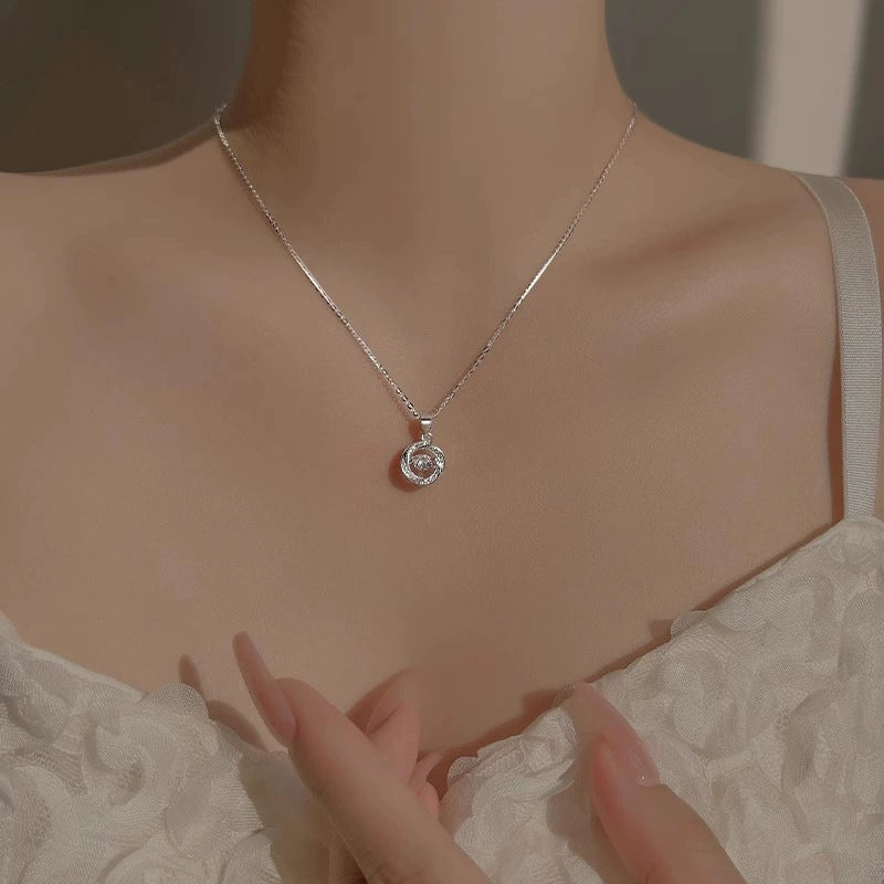 S999 Pure Silver Beating Heart Necklace Female Affordable Luxury Style round Smart Clavicle Chain Christmas Gift for Girlfriend