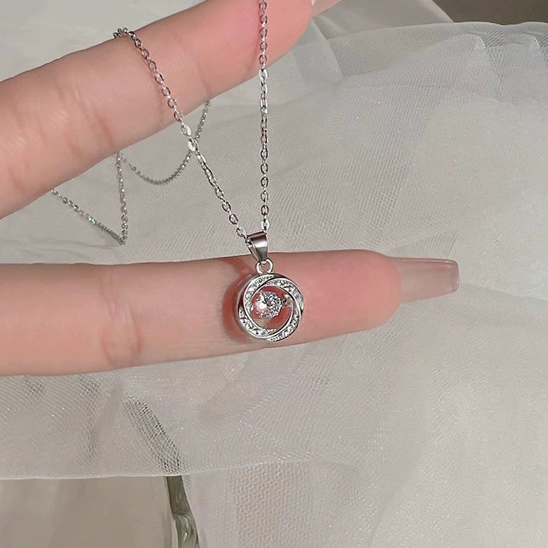 S999 Pure Silver Beating Heart Necklace Female Affordable Luxury Style round Smart Clavicle Chain Christmas Gift for Girlfriend