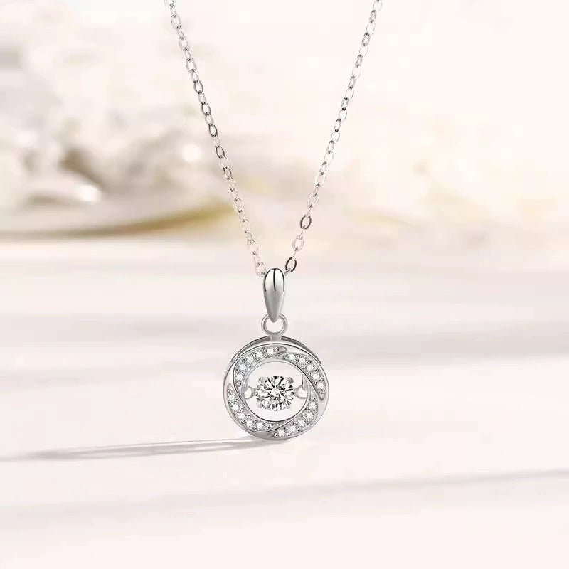 S999 Pure Silver Beating Heart Necklace Female Affordable Luxury Style round Smart Clavicle Chain Christmas Gift for Girlfriend