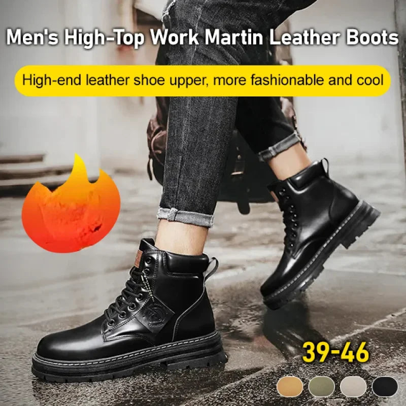 Mens Fashion Street Boots Faux Leather Black Tan Work Office Hiking Lace up Zipper Steampunk Ankle Hightop Shoes