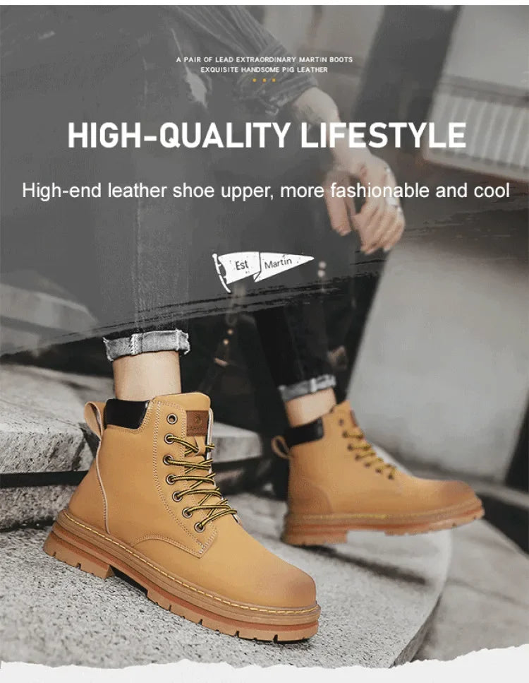 Mens Fashion Street Boots Faux Leather Black Tan Work Office Hiking Lace up Zipper Steampunk Ankle Hightop Shoes