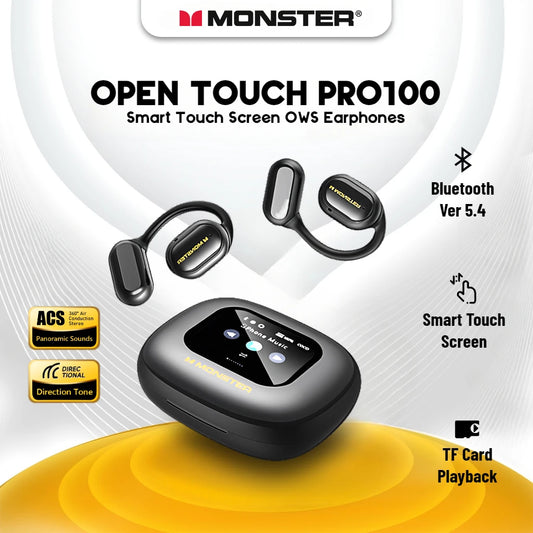 Monster Smart Touch Screen Bluetooth 5.4 Earphones Sports OWS Wireless Headphone IPX5 Waterproof Headsets Support TF Card Music