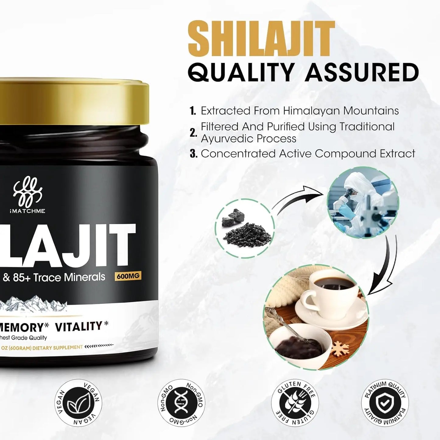 Shilajit Pure Himalayan Organic Resin - Gold Grade Shilajit Resin with Fulvic Acid & 85+ Trace Minerals Complex for Energy