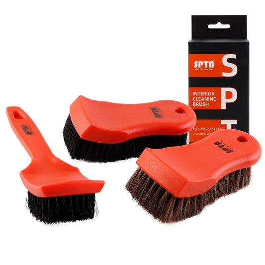 SPTA 3Pcs Car Detailing Brush Kit, Leather&Textile Car Interior Brush, Comfortable Grip and Scratch-Free Car Detailing Cleaning