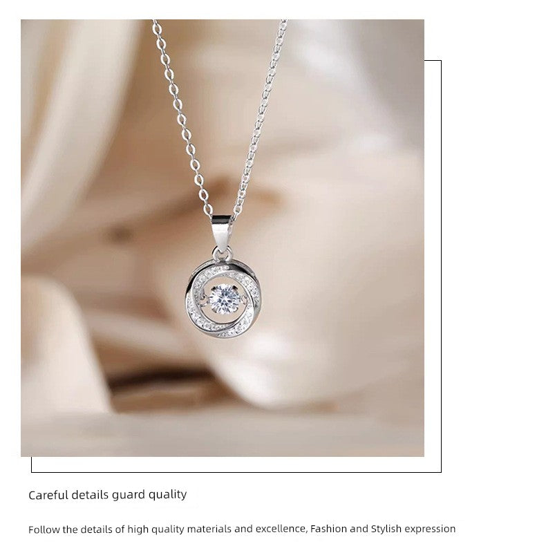 S999 Pure Silver Beating Heart Necklace Female Affordable Luxury Style round Smart Clavicle Chain Christmas Gift for Girlfriend