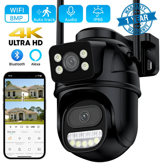 8MP 4K Wifi Street IP camera Dual Lens Dual Screens Outdoor Wireless Camera Ai Auto Tracking CCTV Security Video Surveillance