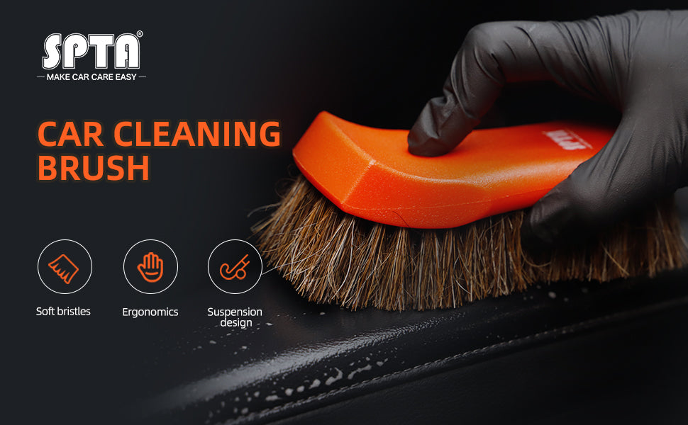 SPTA 3Pcs Car Detailing Brush Kit, Leather&Textile Car Interior Brush, Comfortable Grip and Scratch-Free Car Detailing Cleaning